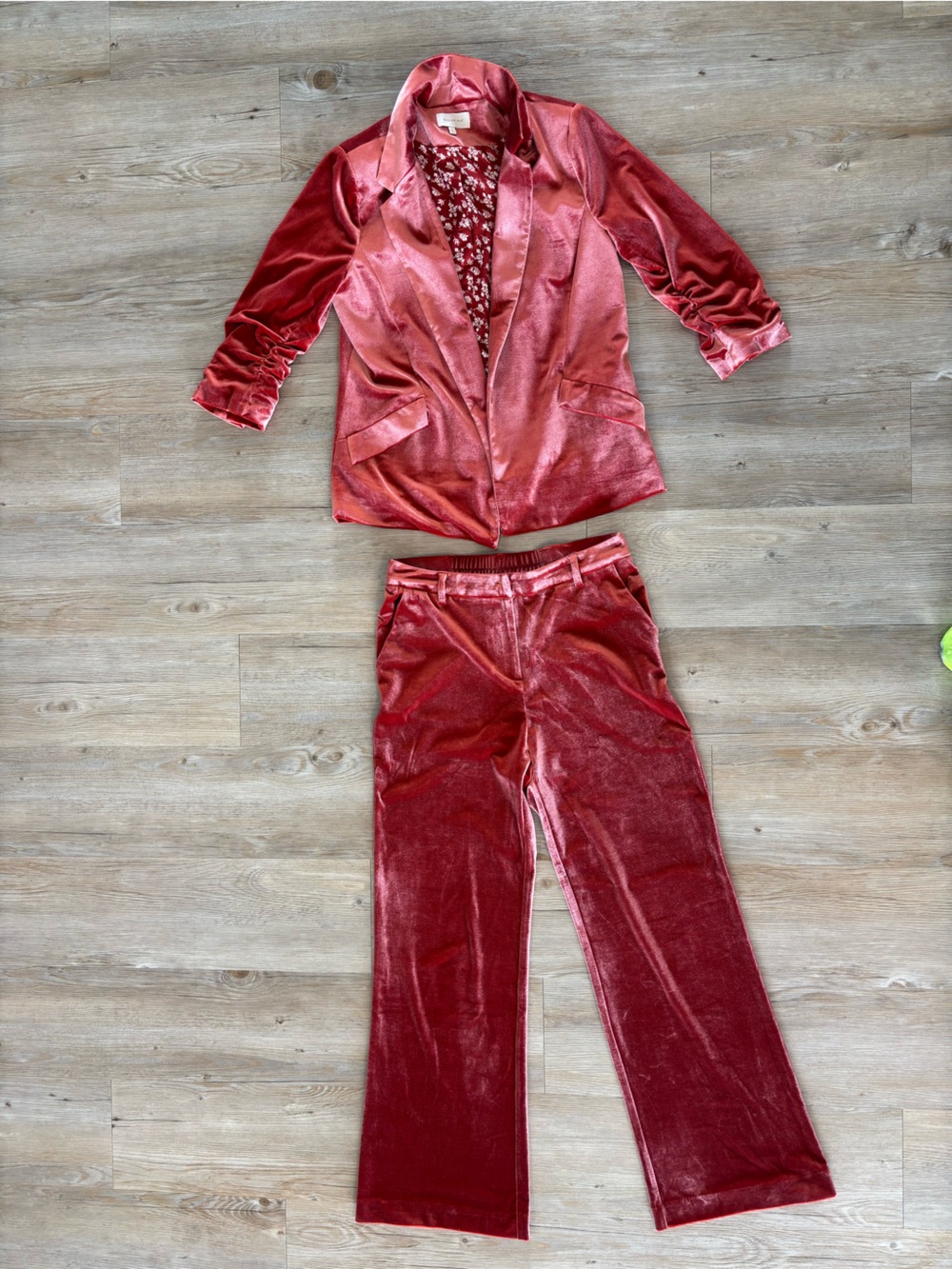 Skies Are Blue Velvet Blazer and Pants Set in Burnt Orange